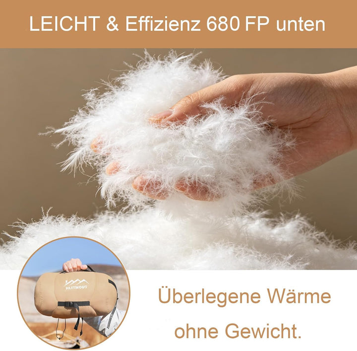 XXL Daunen Deckenschlafsack, Extra Grosser Leichter Schlafsack 230 cm x 100 cm für Erwachsene Campin