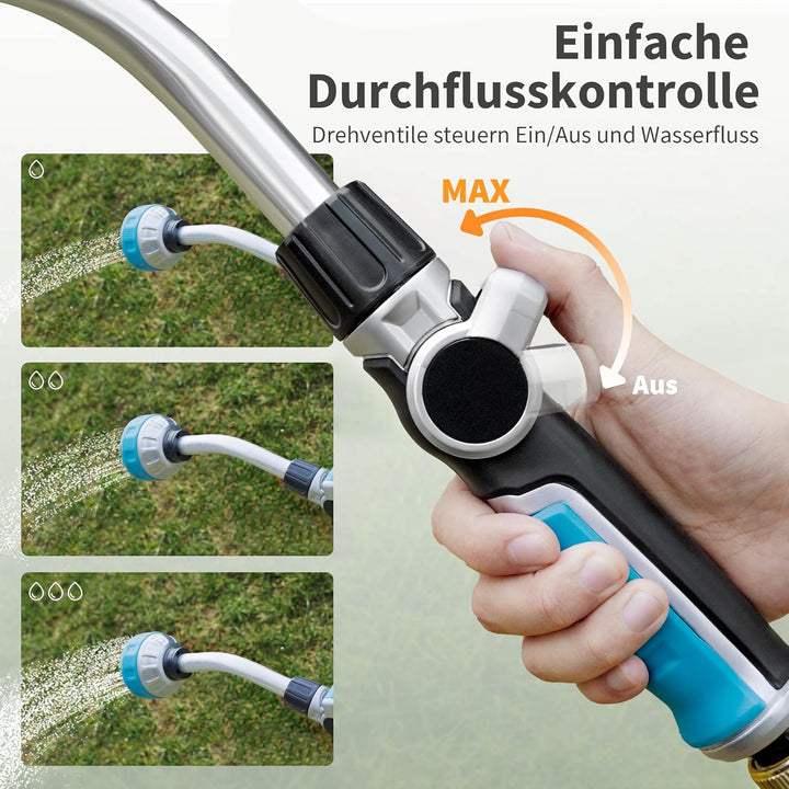 Diivoo Giessstab, Robuste Metall-Gartenbrause mit Stiel, 180° schwenkbaren Kopf Stabbrause mit Durch