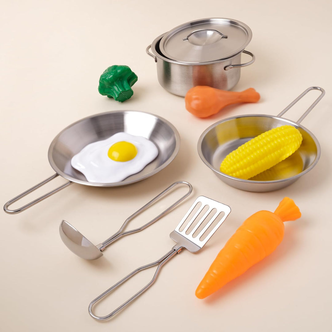 KidKraft Deluxe Kochset aus Metall mit Spielzeug-Lebensmitteln für Kinderküche, Spielküche Zubehör,