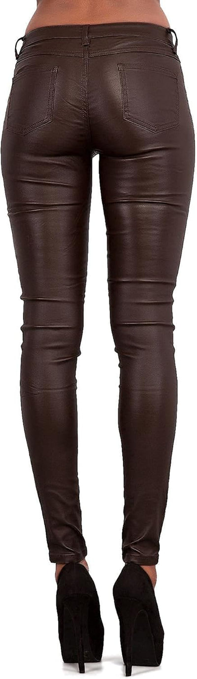 Hochwertige Damenhosen, Glatte Damen Hose, Frauen Kunstlederhose, PU Lederhose Jean, M