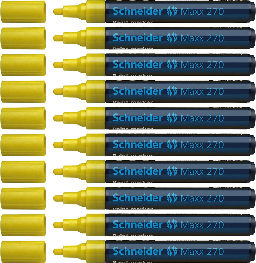 Schneider Maxx 270 Lackmarker (Rundspitze, Spitze austauschbar, 1 - 3 mm) 10er Packung gelb, gelb