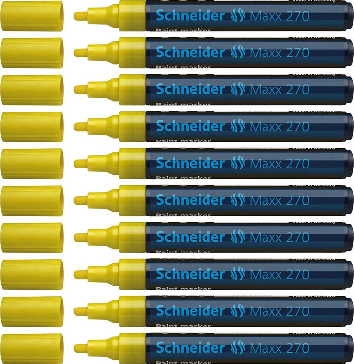Schneider Maxx 270 Lackmarker (Rundspitze, Spitze austauschbar, 1 - 3 mm) 10er Packung gelb, gelb