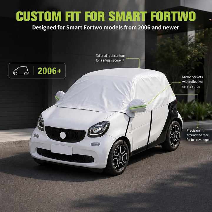 Halbgarage Autoabdeckung für Smart Fortwo 2006-2025, Fahrzeugabdeckung mit atmungsaktivem Schutz geg
