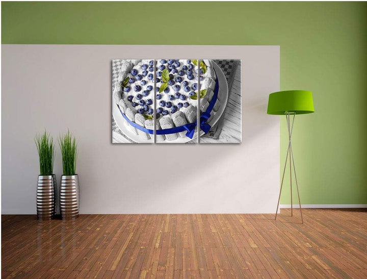 Pixxprint Leckere Blaubeertorte als Leinwandbild | Grösse: 3 Teilig (120x80) | Wandbild| Kunstdruck