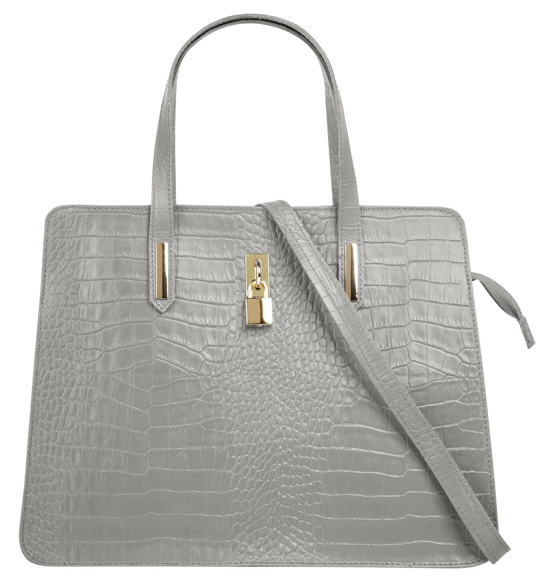 Handtasche Echt Leder Damen | Made in Italy, Smartphonefach, Kroko-Design, elegante Umhängetasche, D