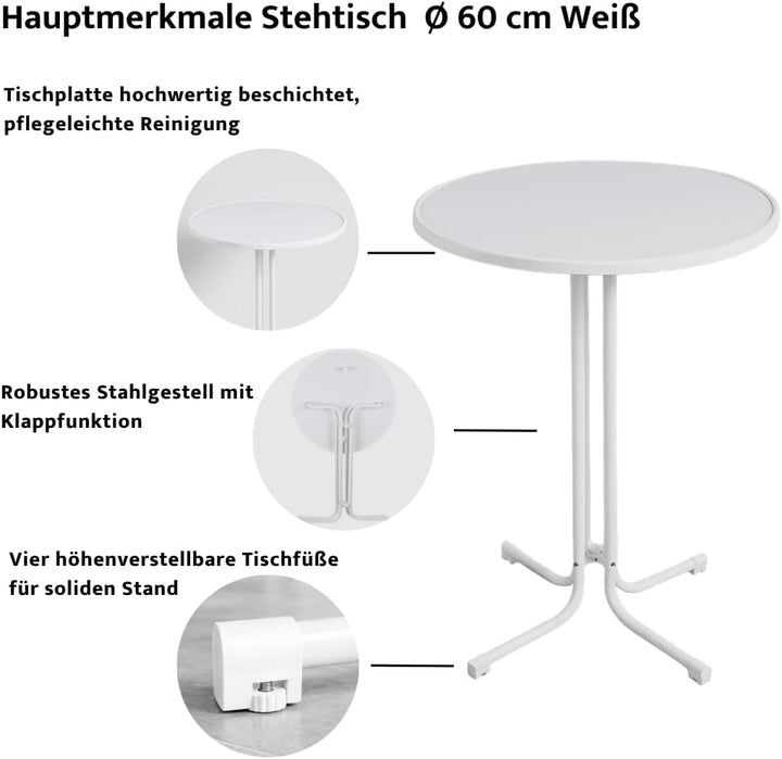 Eigentlich Stehtisch klappbar, Eventtisch Durchmesser 60/80 cm, optionale Husse, Partytisch Höhe 107