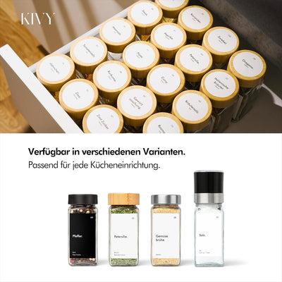 KIVY Gewürzgläser mit Streueinsatz [24x 120ml] + 240 Wasserfeste Label - Gewürzgläser eckig - Gewürz