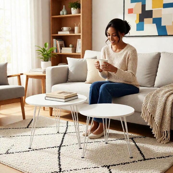 johgee 2 Stück Beistelltische Holz Rund, Couchtisch Rund Set, Sofatisch, Ø 50 cm und Ø 40 cm, Geeign