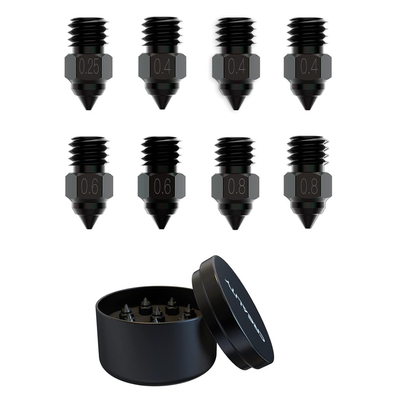 Creality 8PCS High-end Hardened Steel Nozzle Kit, 0.25, 0.4, 0.6, 0.8mm High Hardness and Wear Resis