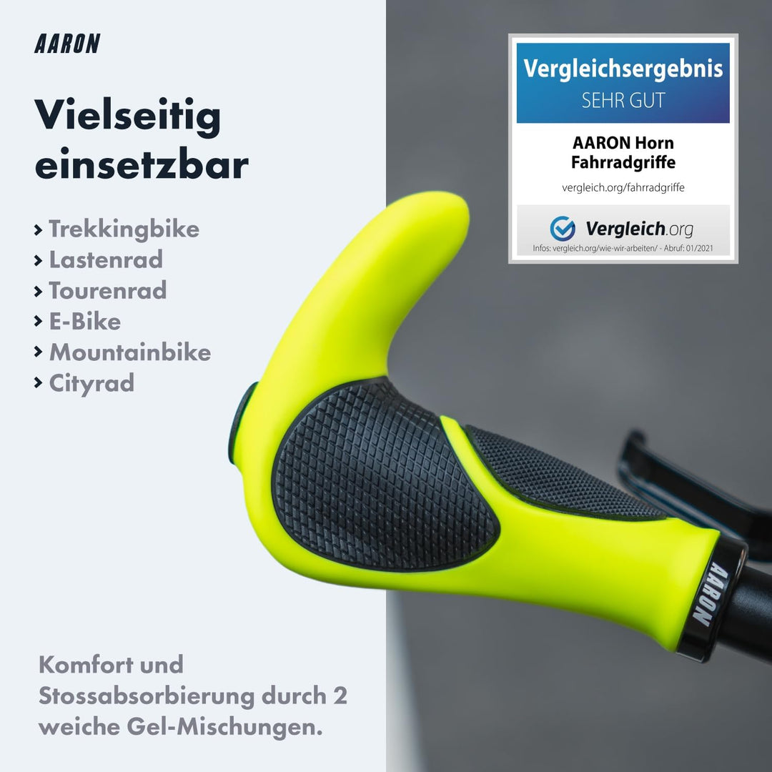 AARON Horn Lenker Griffe mit Gel Dämpfung, ergonomische Lenkerhörner aus rutschfestem Gummi, Fahrrad