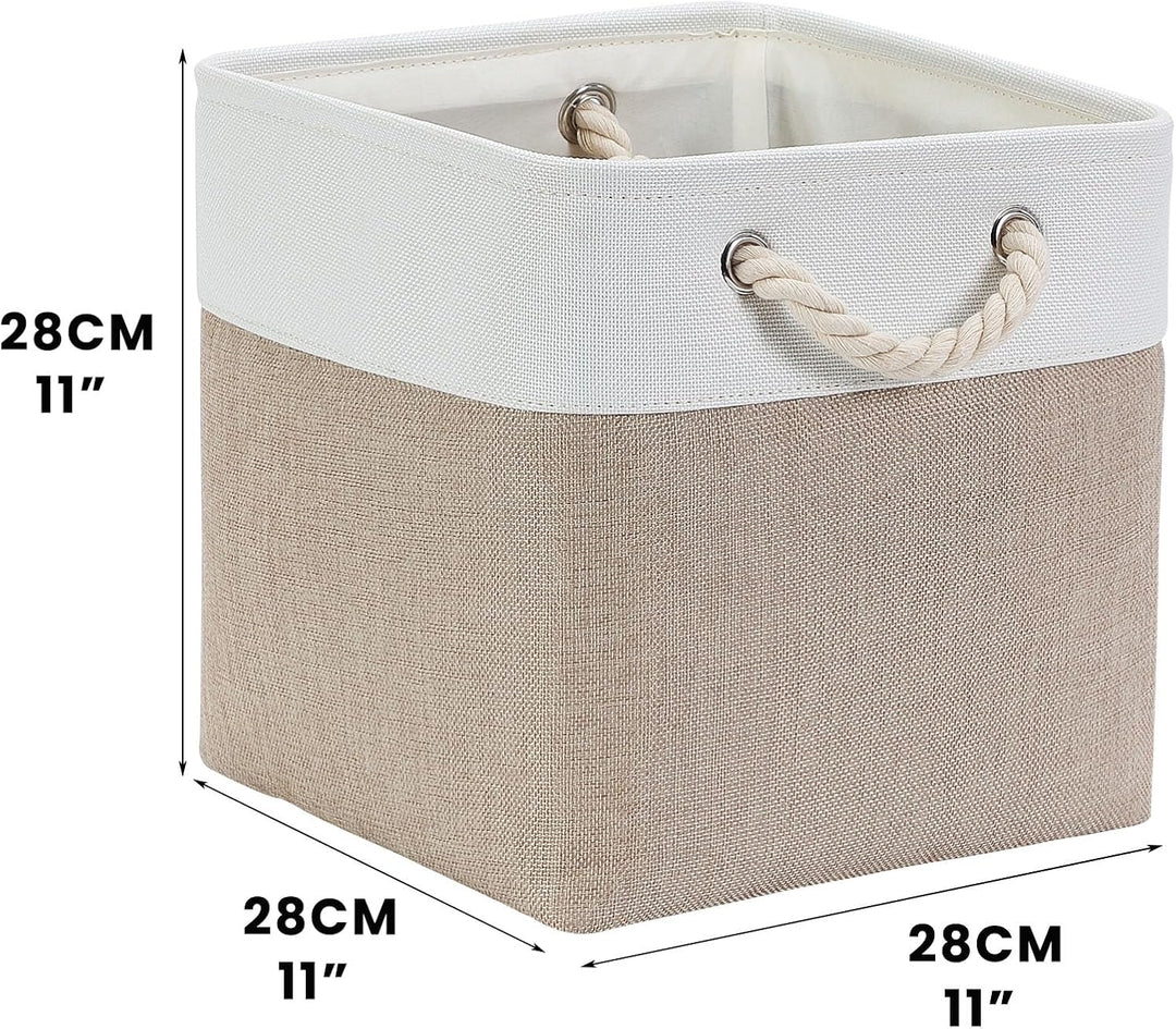 Mangata Aufbewahrungsbox Stoff 28x28x28 cm, aufbewahrungskorb Helles Khaki Weiss, Korbe Stoff in Wür