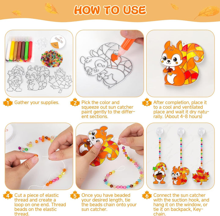 AHIKY Herbst Sonnenfänger Basteln Set, 24 Stück Herbstdeko Basteln für Kinder, Kürbis Igel Eule zum