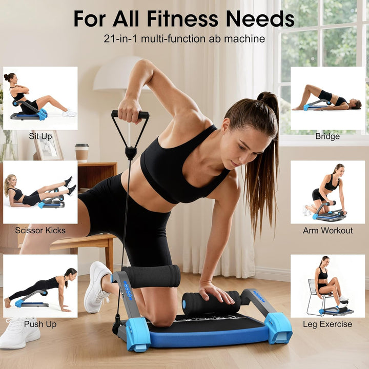 Bauchtrainer, Sit-Up Gerät mit zwei Zugseilen, 4-fach einstellbarer Widerstand, automatischer Rückpr