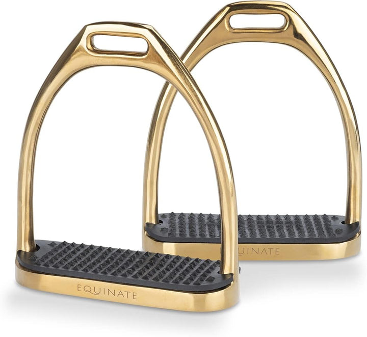 Equinate Steigbügel Luna 10cm Gold - Mit Anti-Rutsch Trittfläche aus Gummi - Für Erwachsene und Kind