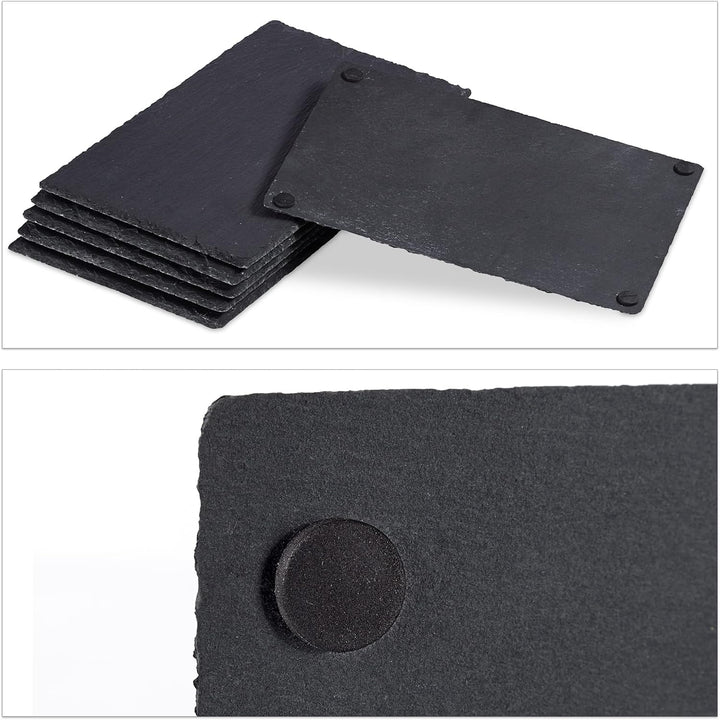 Relaxdays, 30x20 cm, anthrazit Schieferplatte im 6er Set, grosse Servierplatten aus Schiefer, zum Se