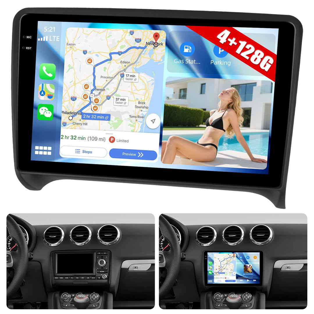 CAMECHO 4G+128G Android 15 Autoradio für Audi TT MK2 8J mit Navi Carplay Android Auto Wireless, Dopp