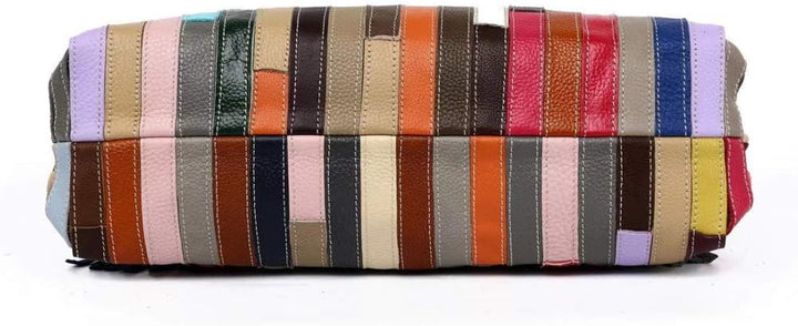 Segater® Damen Multicolor Einkaufstasche Echtes Leder Handtasche Bunte Patchwork Grosse Umhängetasch