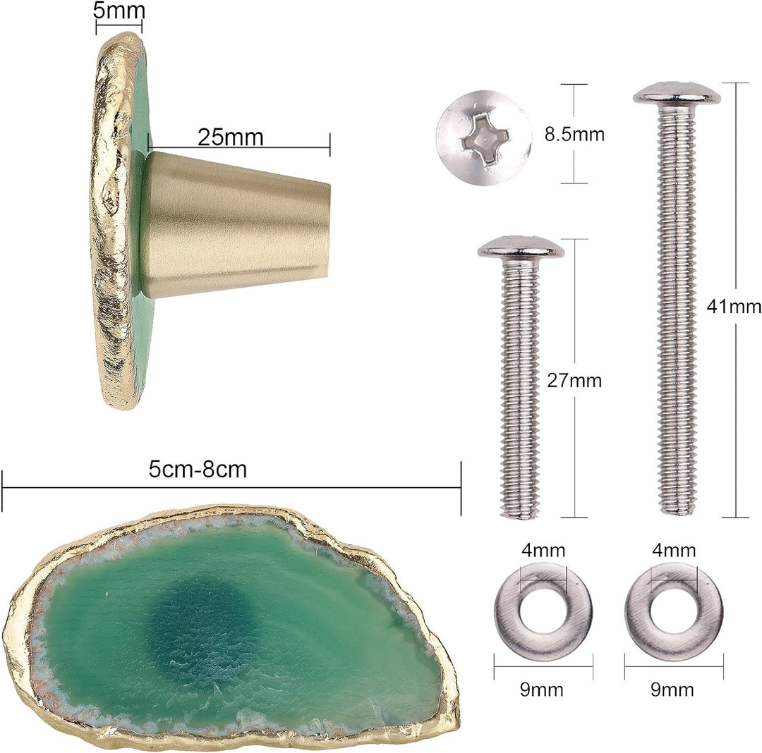 KYEYGWO 4 Stück Unregelmässig Achat Scheiben Möbelknöpfe, Polierte Achate Edelstein Schubladenknöpfe