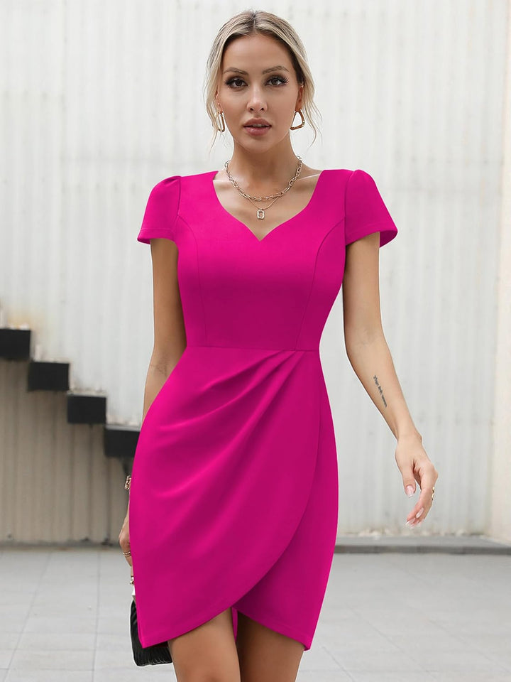 Missufe Damen Cocktailkleid Partykleid Hochzeitsgast Wickelkleid Minikleid Bodycon Elegant Sommerkle