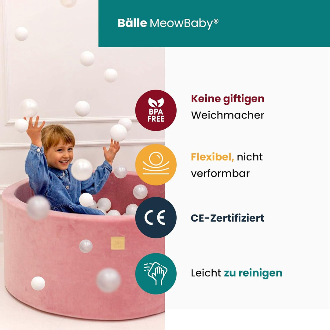 MEOWBABY Bällebad Baby - Rund 90x40cm Ballgruben für Kinder mit 300 Bälle, Samt, Beige: Pastellrosa/