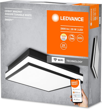 Ledvance ORBIS MAGNET SMART+ Wi-Fi 30x30cm, dimmbare LED Deckenleuchte für den Innenbereich, 26W, Fa