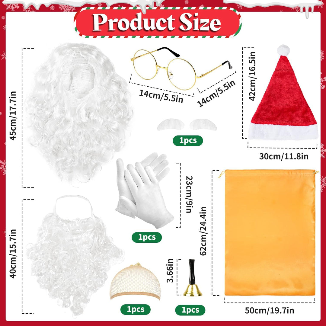 iZoeL Weihnachtsmann kostüm Herren Damen, Weihnachtsmann Perücke Bart Mütze Handschuhe Weihnachtsman