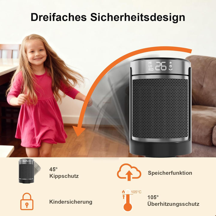 YASHE Heizlüfter Energiesparend 1500W Infrarotheizung mit Fernbedienung, Thermostat PTC-Keramik Heiz