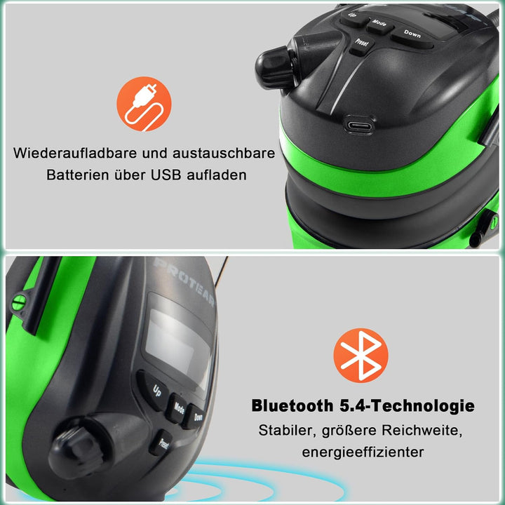 Bluetooth 5.3 Gehörschutz mit Radio DAB/DAB + FM, wiederaufladbare elektrische Gehörschutzkapsel mit
