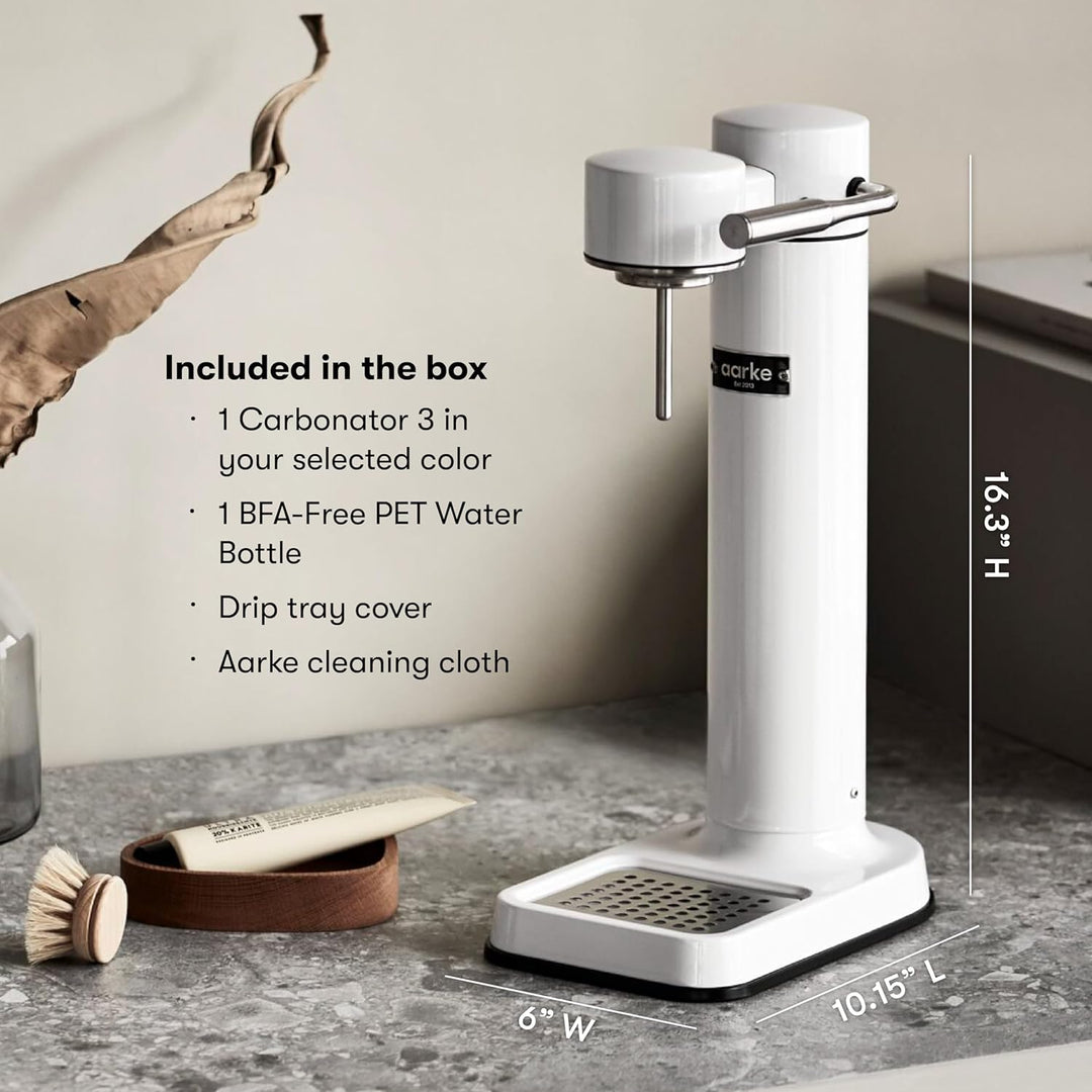 Aarke Carbonator 3, Wassersprudler aus Edelstahl mit BPA-frei Flasche, Weiss Finish