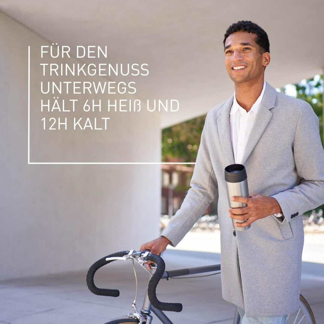 Emsa N20219 Travel Mug Classic Isolierbecher 0,5 Liter | neuer Komfort-Schraubverschluss | Edelstahl