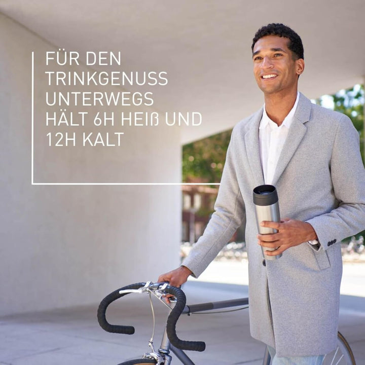 Emsa N20219 Travel Mug Classic Isolierbecher 0,5 Liter | neuer Komfort-Schraubverschluss | Edelstahl