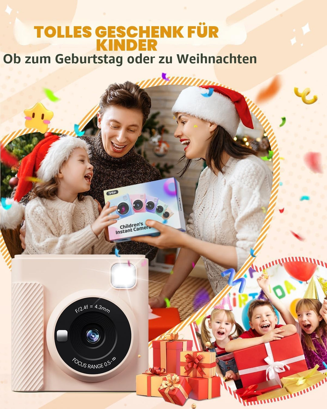 Kinderkamera Sofortbildkamera, 2,4 Zoll Sofortbildkamera Kinder mit 32G Karte und Fotopapier Drucken