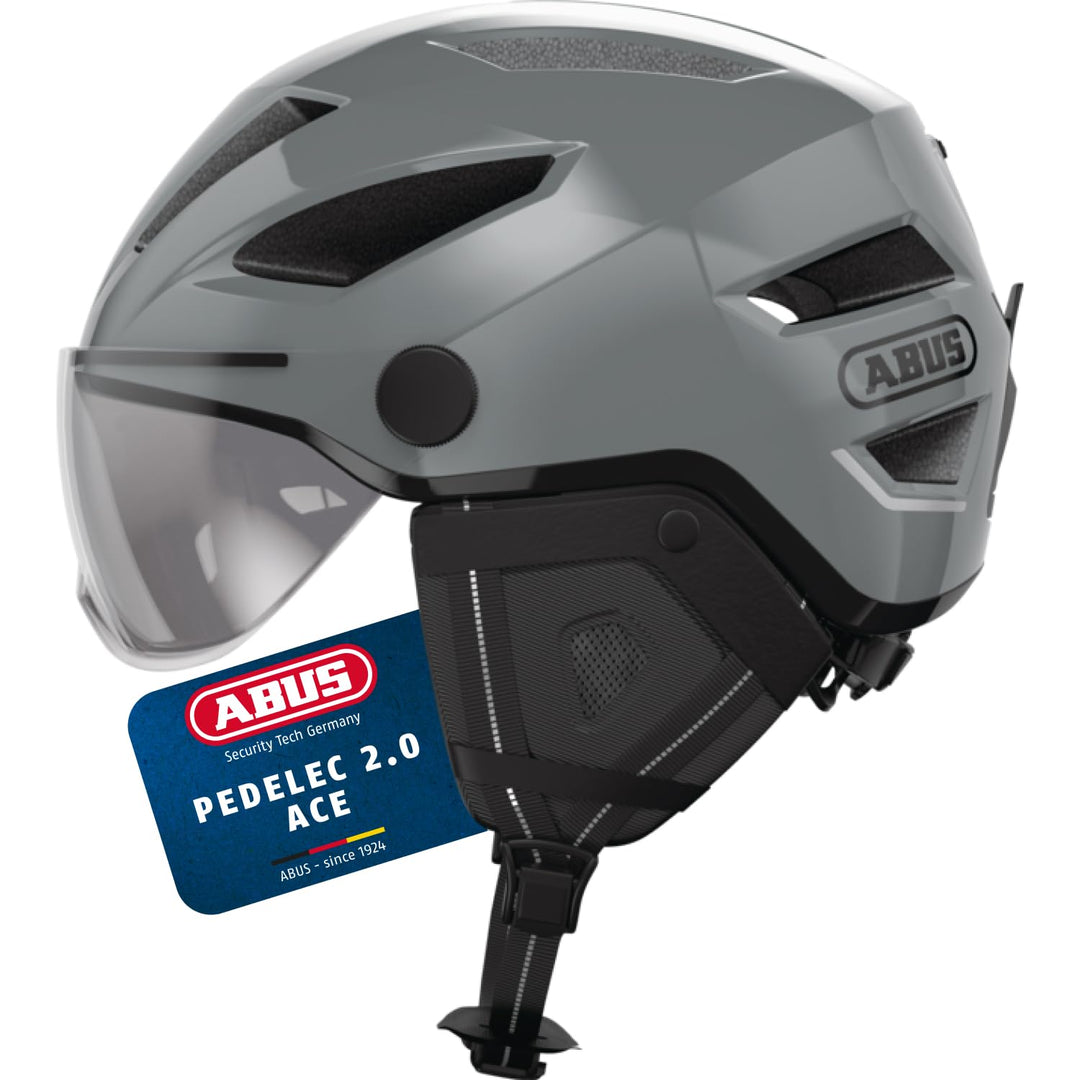 ABUS Stadthelm Pedelec 2.0 ACE - Fahrradhelm mit Rücklicht, Visier, Regenhaube, Ohrenschutz - für Da