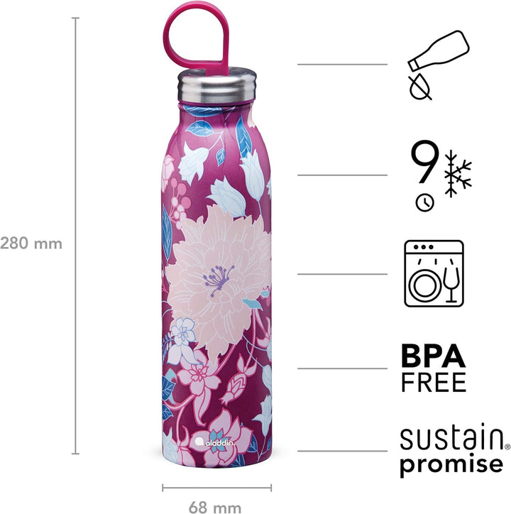 Aladdin Chilled Style Thermavac Trinkflasche Edelstahl 0.55L Dahlia Berry – Thermosflasche Hält 9 St