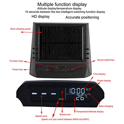 1 x Gastgeber,Universelles Auto-HUD-Head-Up-Display, Multifunktionsprojektor GPS-Tachometer Solarauf