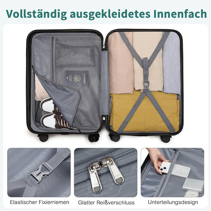 British Traveller Reisekofferset Hartschalenkoffer Set ABS+PC Koffer Trolleys Neu Schwarz Schwarz SE