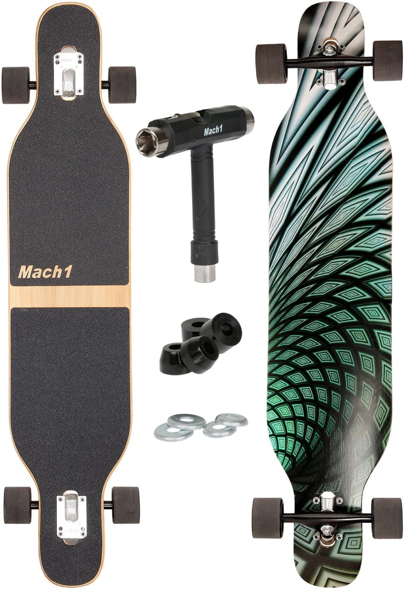 FunTomia Longboard mit 3 Flex Stufen Drop Through Cruiser Komplettboard Mach1 Speed Kugellager T-Too