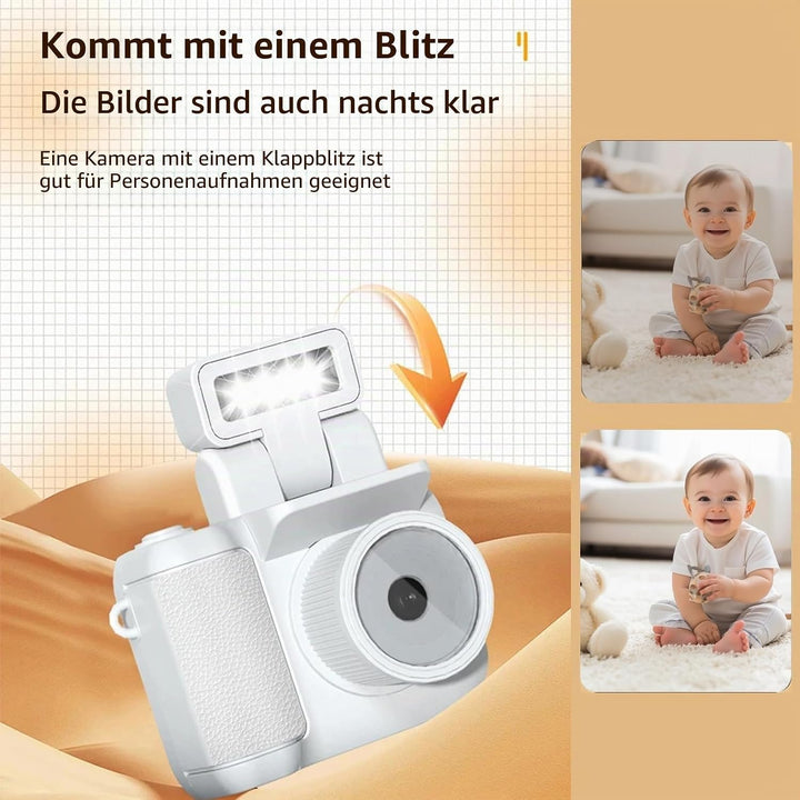Mini Retro Kamera1080P with 32GB Card Mini Digitalkamera Analog Kamera Kreative Geschenke（Weiss）, We