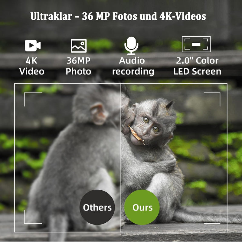 FUNKIND WiFi Wildkamera Fotofalle WLAN 30 MP 4K mit Handyübertragung App, Wildtierkamera mit Nachtsi