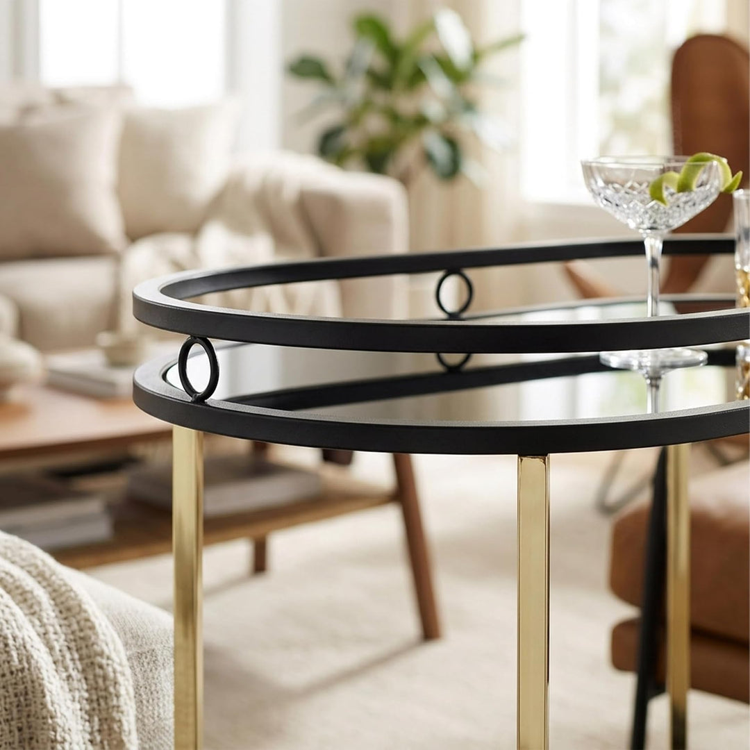 Relaxdays Servierwagen, 2 Etagen, Glas &amp; Metall, schwarz/Gold | H x B x T: 77,5 x 72 x 42 cm, Küchen