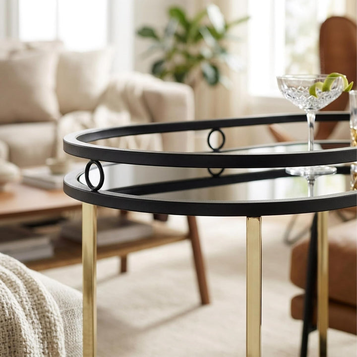 Relaxdays Servierwagen, 2 Etagen, Glas &amp; Metall, schwarz/Gold | H x B x T: 77,5 x 72 x 42 cm, Küchen