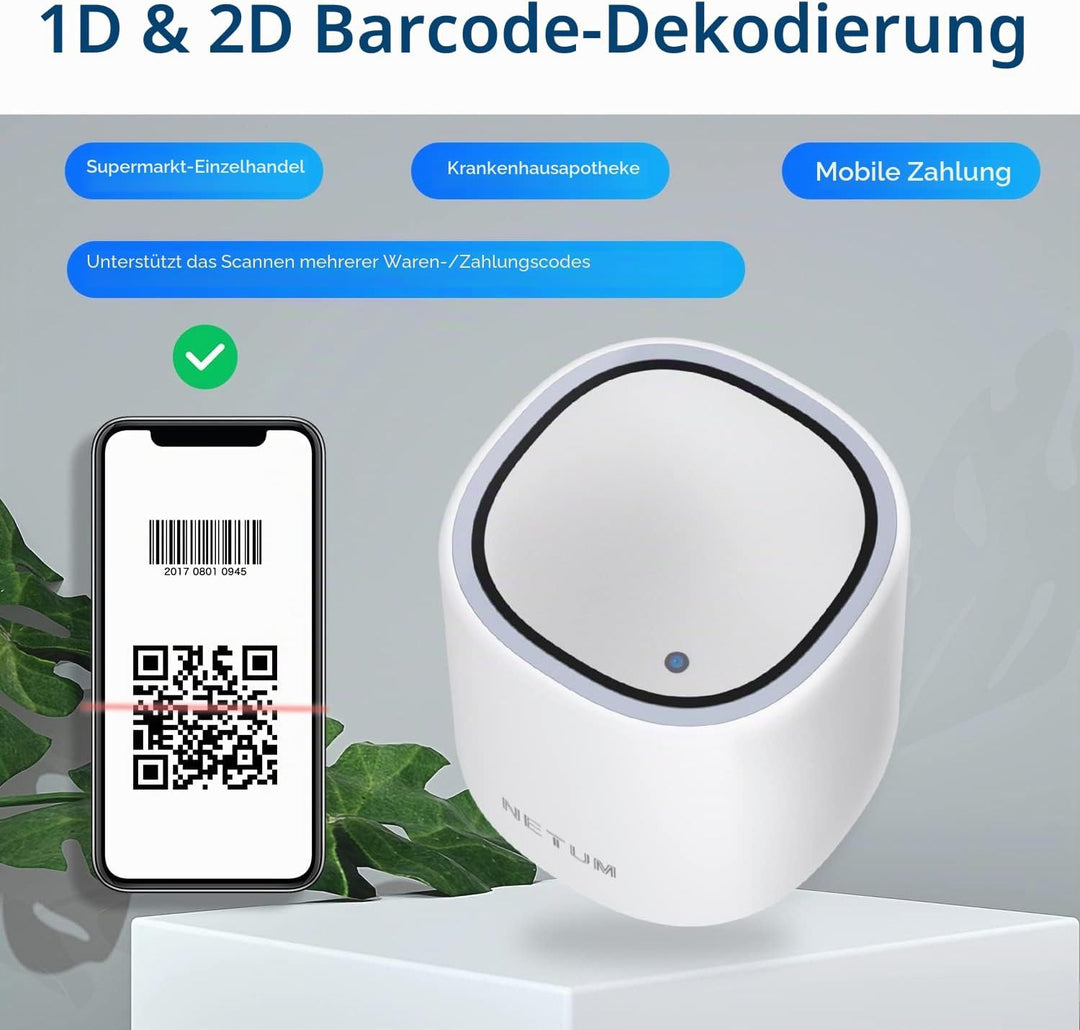 NETUM Mobile Payment QR Code Scanner Desktop, USB Wired 2D Barcode Scanner Plug and Play für Superma