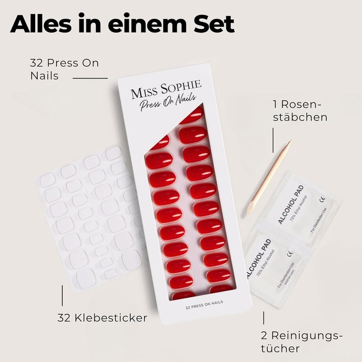 Original Miss Sophie Press On Nails | 32 Stück | Lipstick Red | Short Square | Für Fingernägel 1 stü