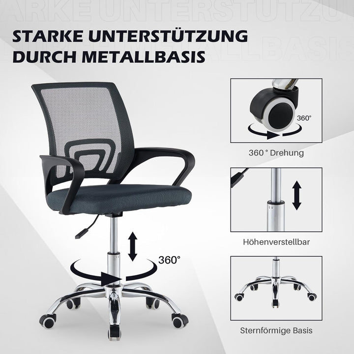 TUKAILAI Bürostuhl Ergonomisch, Schreibtischstuhl aus Netzstoff, Chefsessel mit Lendenwirbelstütze,