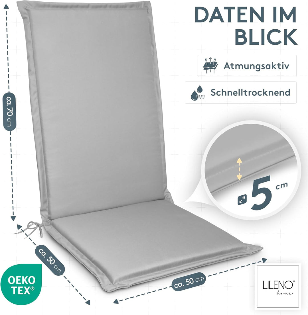 LILENO HOME Gartenstuhl Auflagen [4er Set - Hochlehner] in Grau - Bequeme Liegen als Sitzauflagen fü