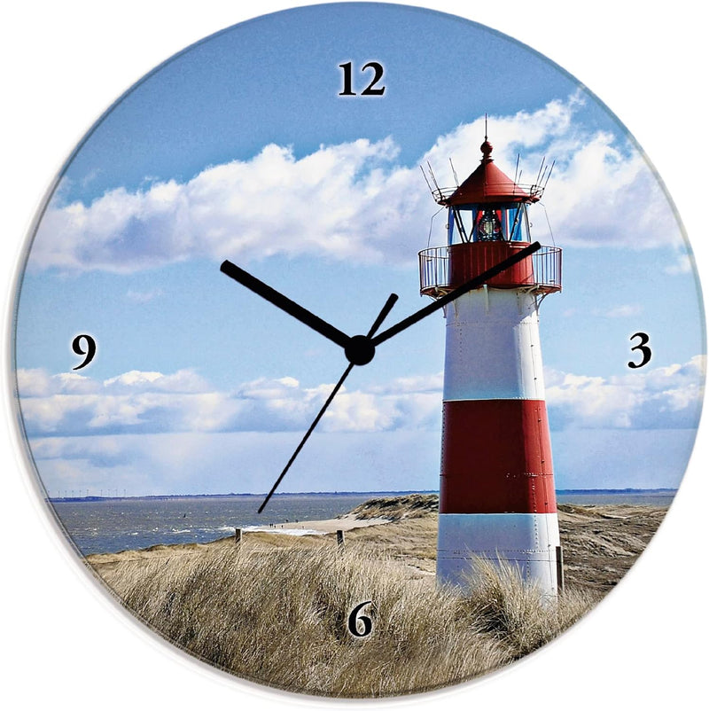 ARTLAND fotopro: Leuchtturm Sylt, Uhrwerk:Funkuhr, Grösse | BxH:Ø 30 cm Leuchtturm Funkuhr, Leuchttu