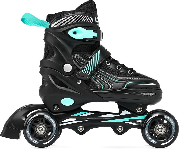 3in1 Inline Skates Inliner Triskates Rollschuhe Optima Black/Mint verstellbar 35-38 (21cm-23cm) Blac