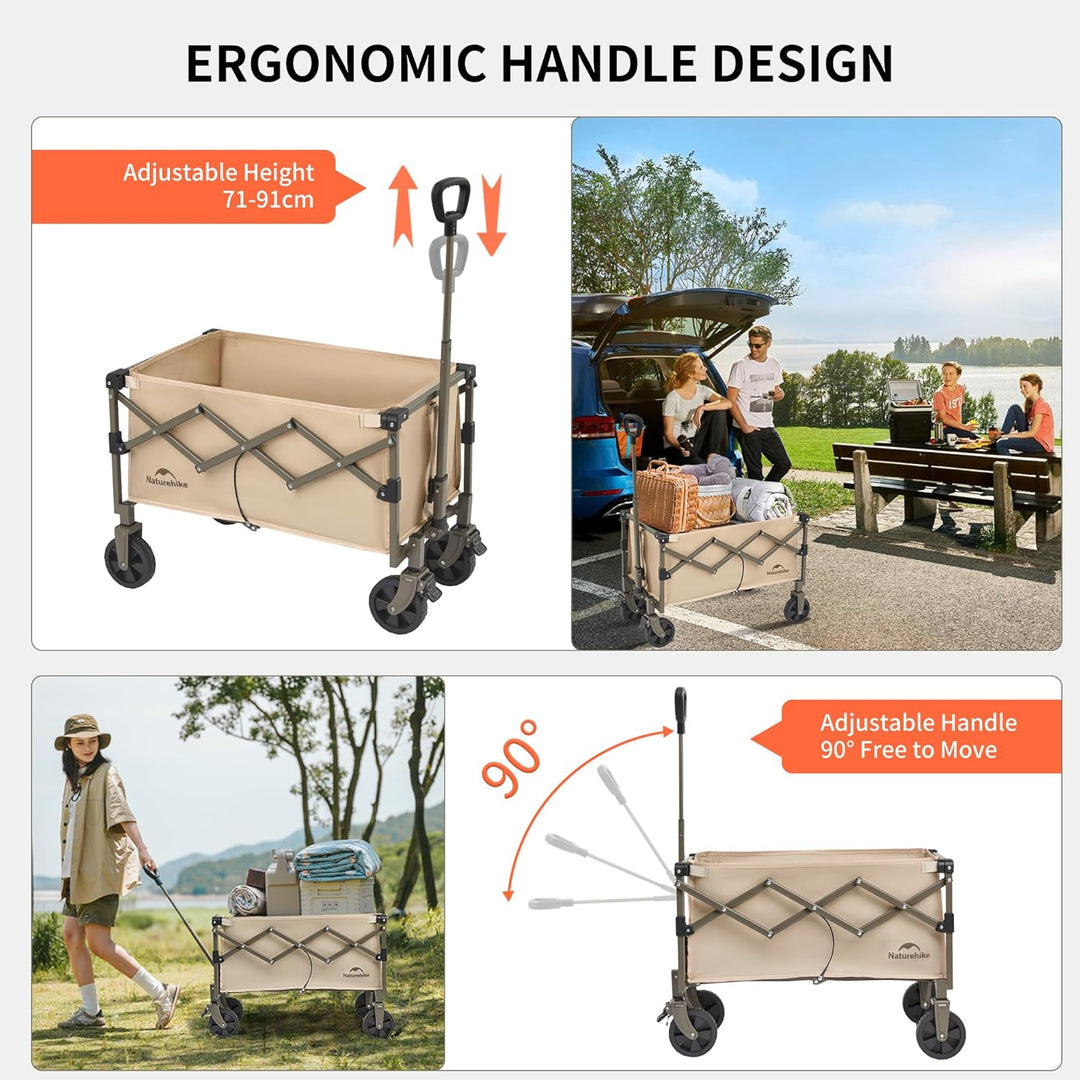 Naturehike Bollerwagen Faltbar mit Bremsen Alle Gelände 70L Klappbarer Handwagen Verstellbarem Griff