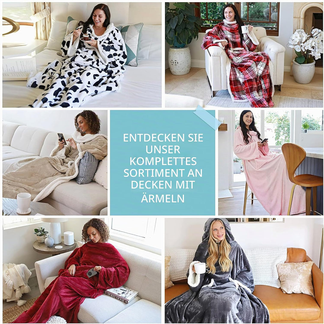 Catalonia Classy Decke mit Ärmeln und Kapuze als Geschenk für Frauen Herren, Flauschig Fleece Kusche