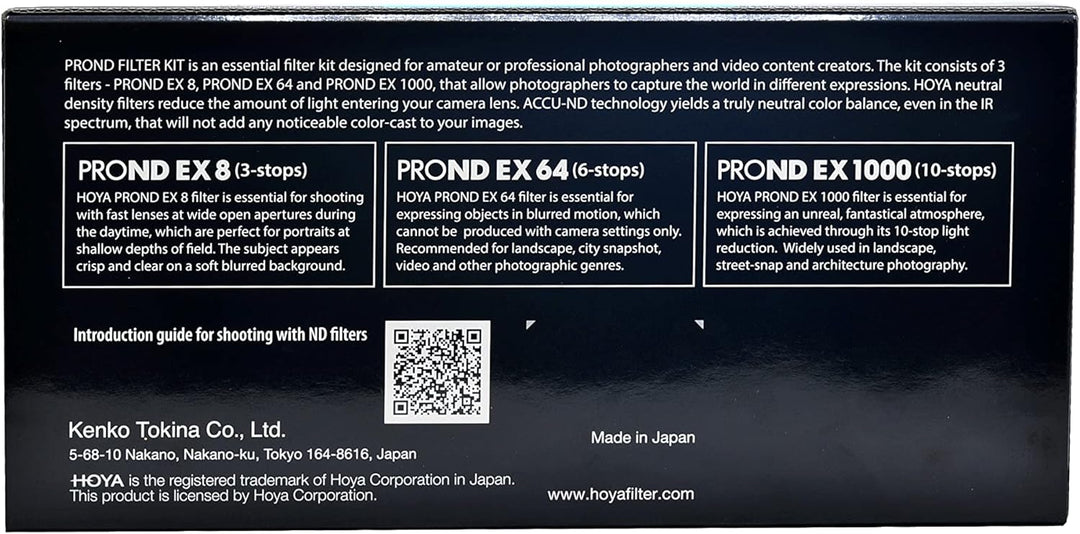 HOYA PRO ND-EX Filter kit Pro ND8/ND64/ND1000 ø49mm 49mm ND8, 64, 1000 Kit, 49mm ND8, 64, 1000 Kit